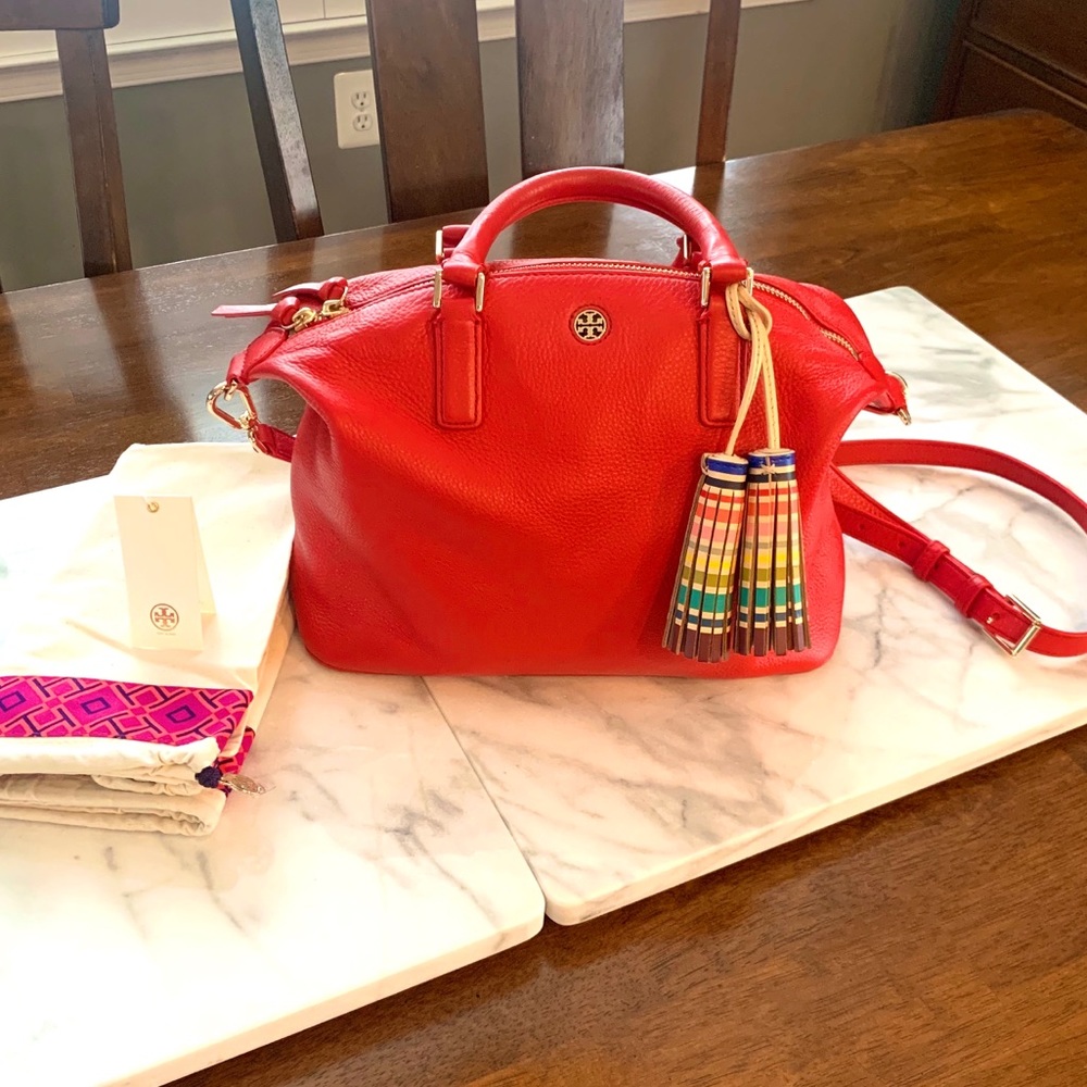 small slouchy red vermillion leather satchel